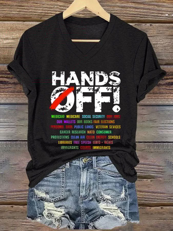Women's Hands Off Protest Print Casual T-Shirt