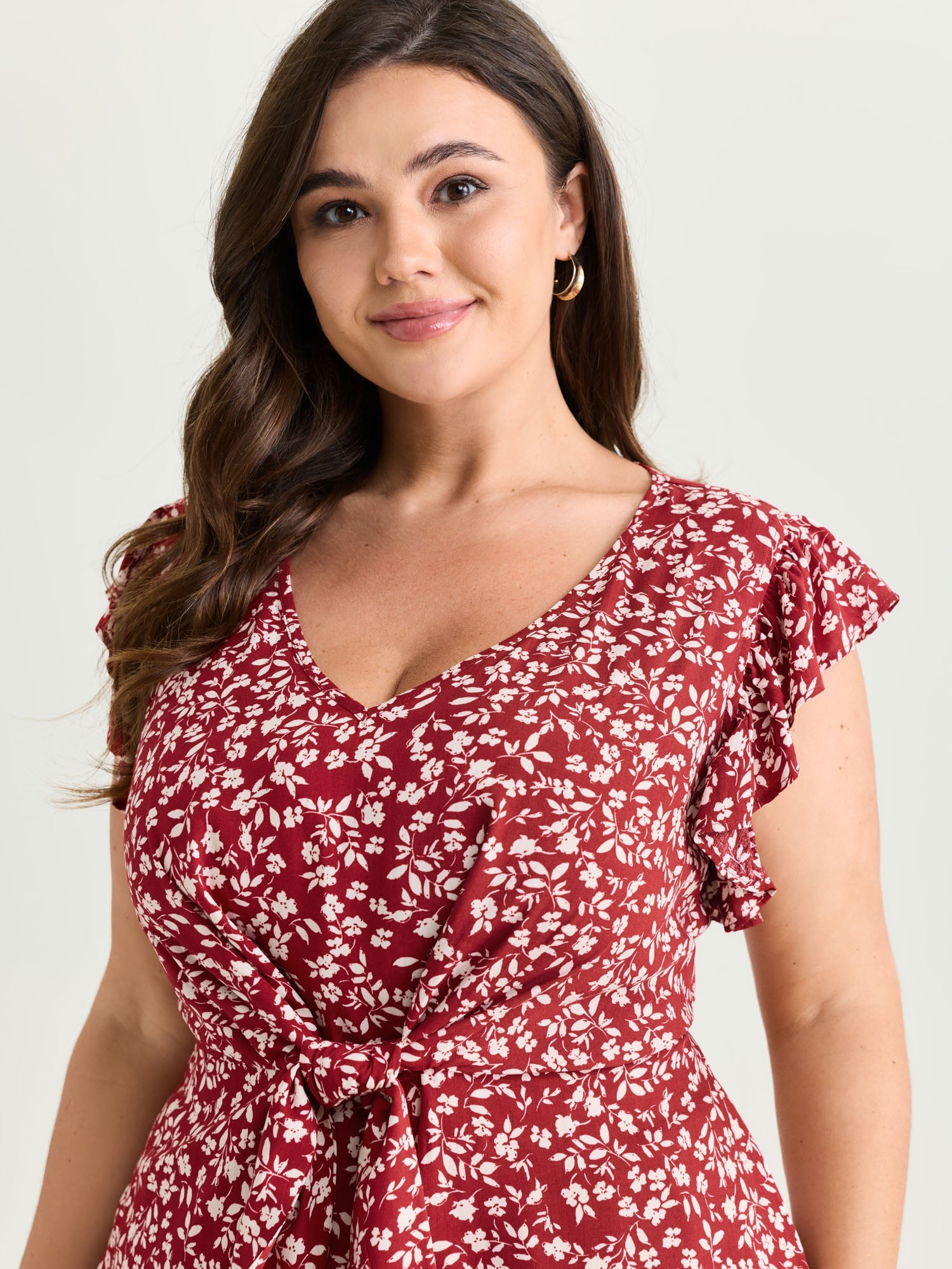 Floral Print Knotted Front Blouse