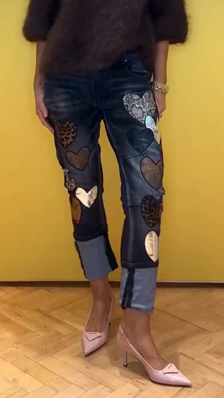 Women Love Printed Spliced Casual Jeans