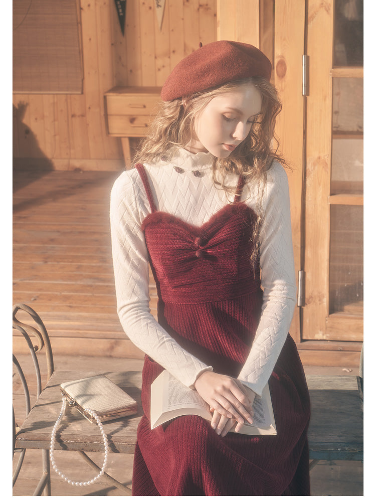 Vintage Knitted Top & Red Dress Set