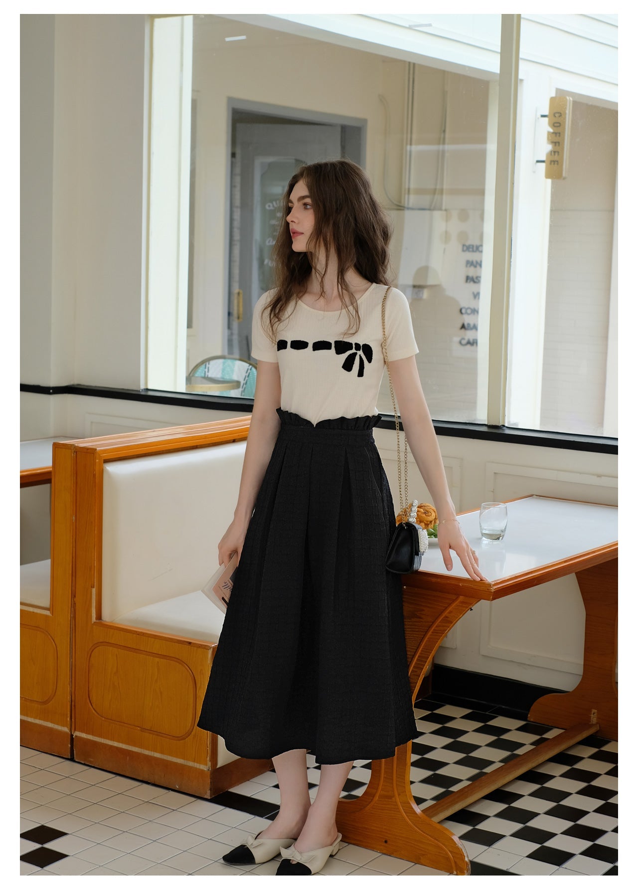 Knitted Bow Shirt + Jacquard Skirt