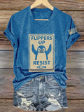 🔥Buy 3 Get 15% Off🔥V-Neck Retro Flippers Up Penguins Resist Tariffs Print T-Shirt