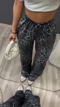 Women's Straight Leopard Print Satin Casual Pants