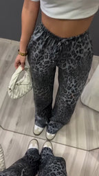 Women's Straight Leopard Print Satin Casual Pants