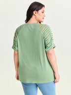 Cut-Out Sleeve V Neck T-Shirt