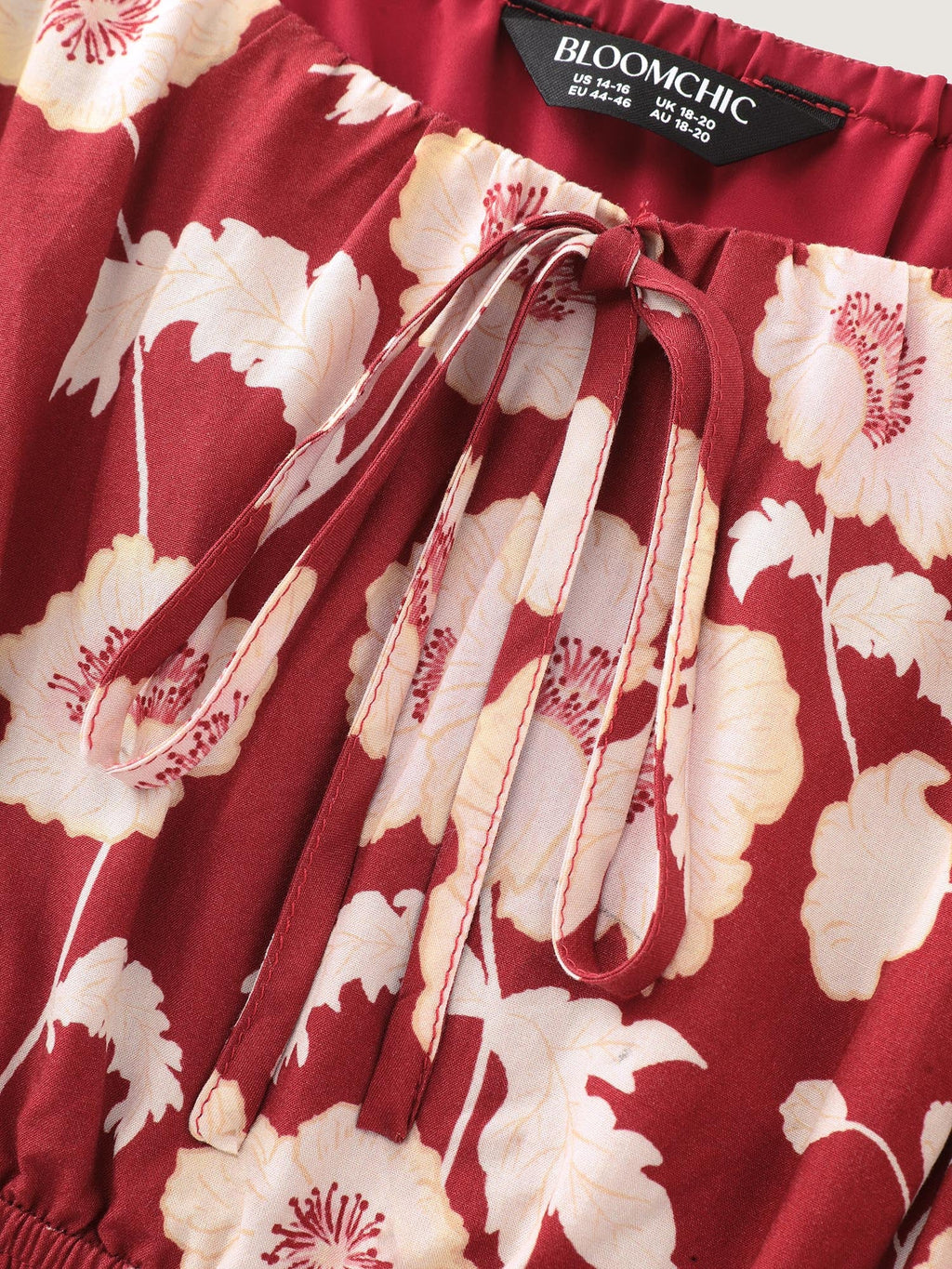 Floral Print Shirred Waist Drawstring Midi Dress