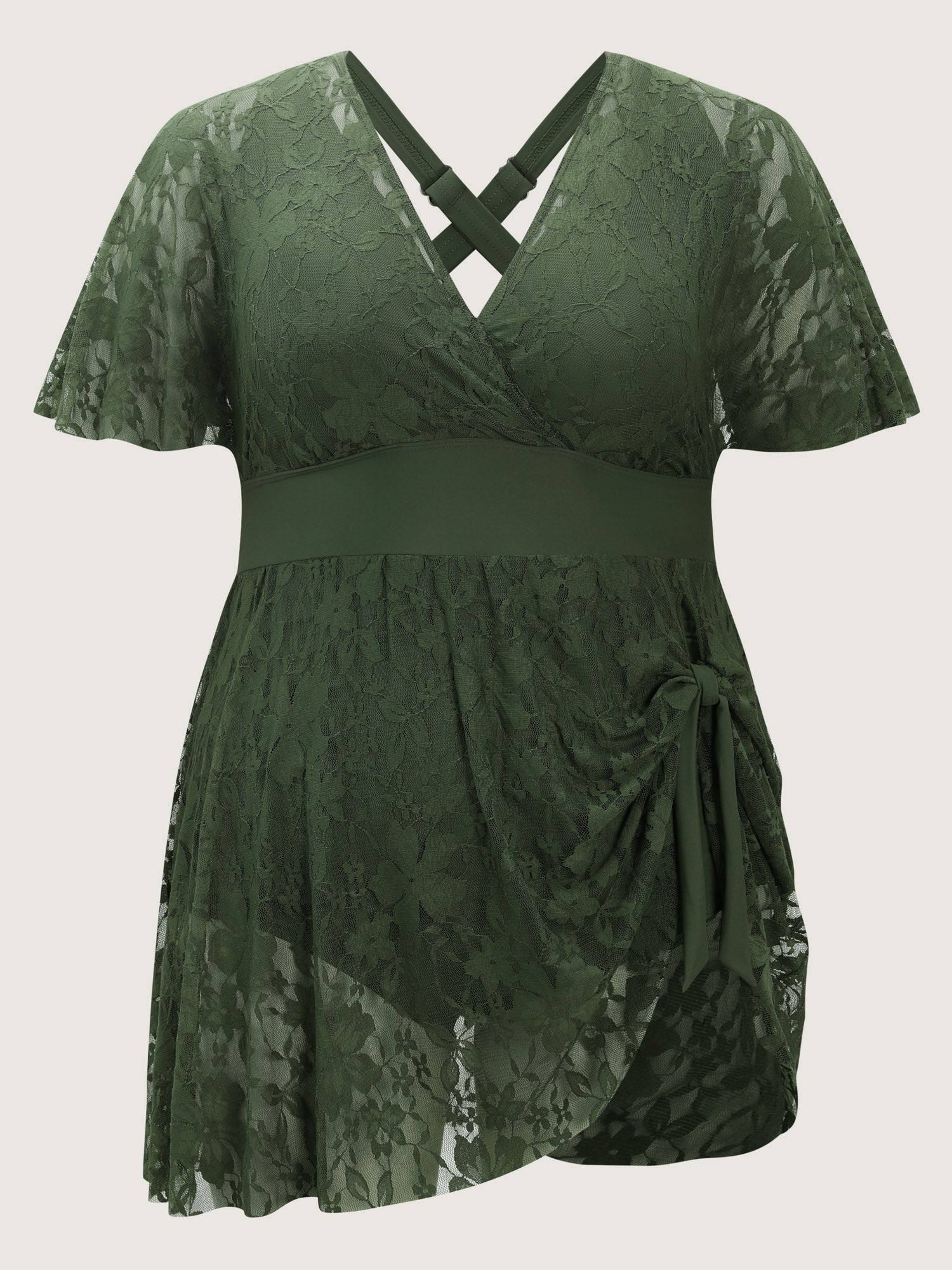 Sheer Lace Knotted Asymmetrical Hem Swim Dress