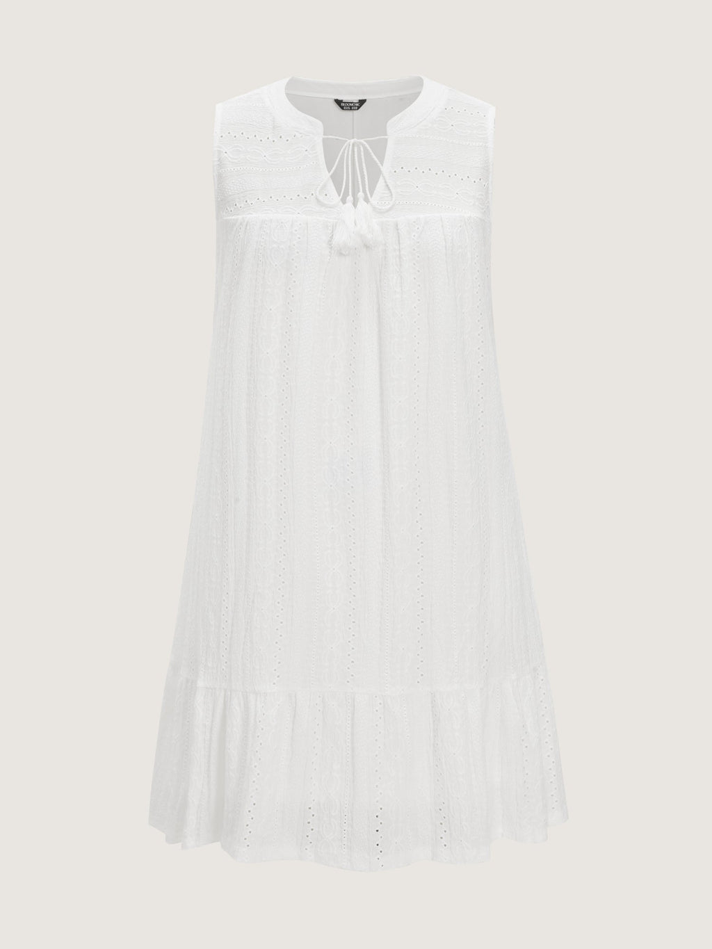 Lace Trim Notched Collar Tassel Mini Dress