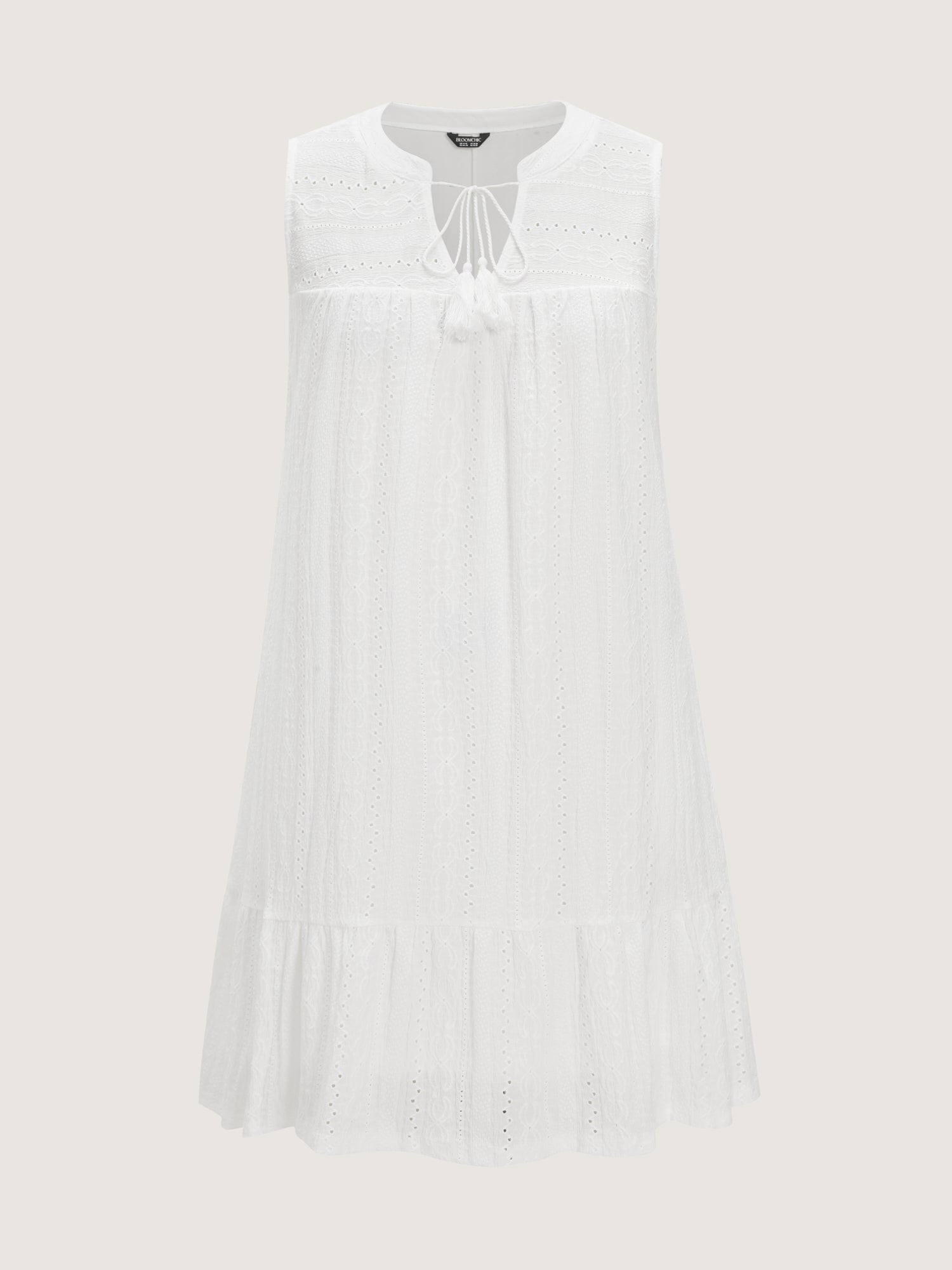 Lace Trim Notched Collar Tassel Mini Dress