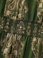 Paisley Print Pockets Shirred Waist Maxi Dress