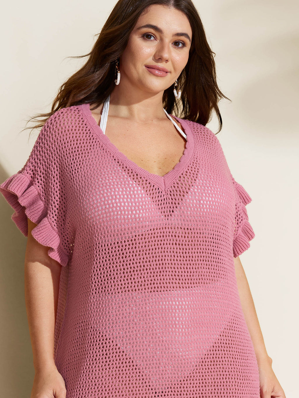 Cut-Out Ruffled Sleeve Swim Cover-Up