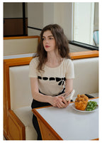Knitted Bow Shirt + Jacquard Skirt