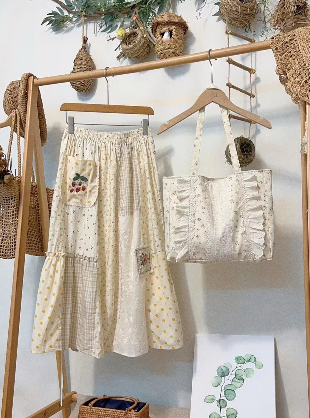 Lace Frilled Cotton Shoulder Bag