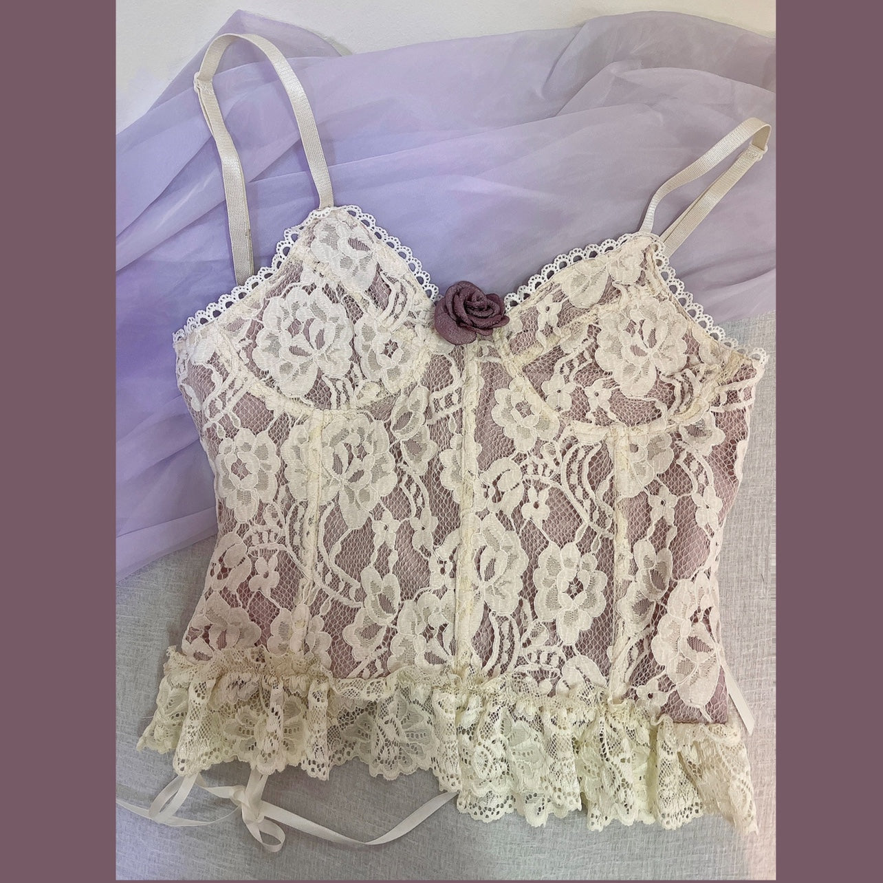 Vintage Lace Lace Up Corset Cami Top