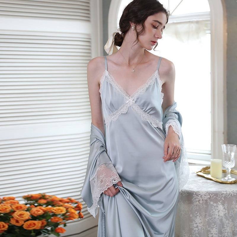 Stimulated Silk Lace 2pcs Nightgown Set