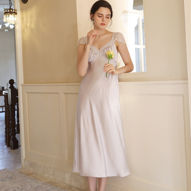 Lace Sleeve Satin Sleep Gown