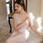 V Neck Lace Sleep Gown