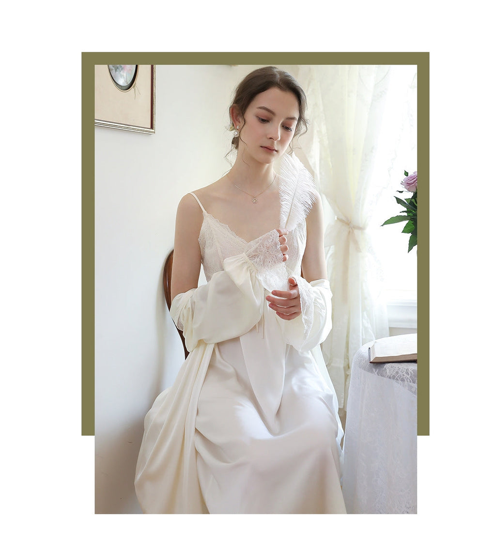 Vintage Satin Lace 2pcs Nightgown Set