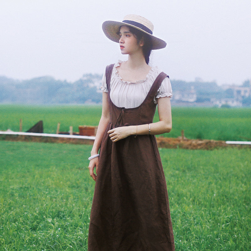 Cottage Core Farmcore Overall Dress Set