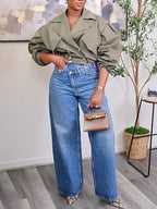 Fashion Asymmetric Waistband Wide Leg Jeans