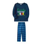 Christmas Family Matching Pajamas-Navy & Sky Blue Plaid Pjs Set with "Family Christmas 2025" Colorful Slogan Print