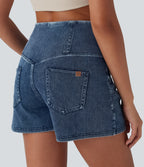 FlexTM SoCinched High Waisted Tummy Control Denim Casual Shorts 3'' with Pockets
