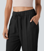 Mid Rise Drawstring Casual Tapered Pants with Pockets