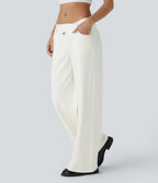 FlexTM Asymmetric Low Rise Zipper Pockets Baggy Wide Leg Washed Casual Jeans