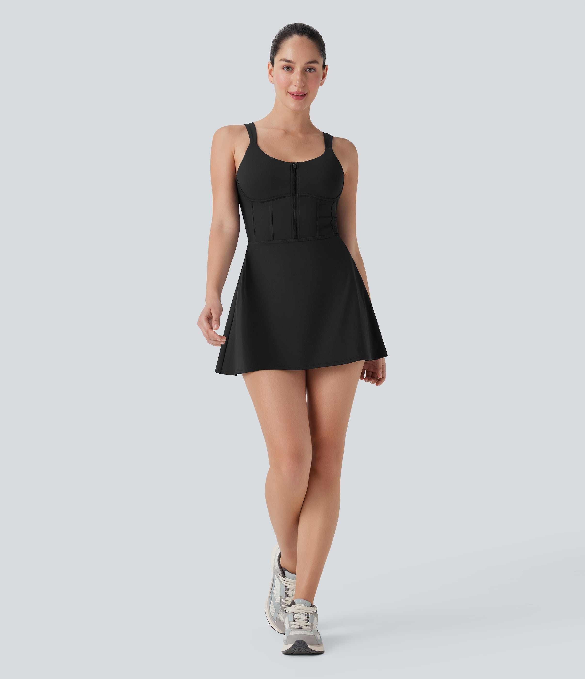 SoftlyZeroTM QuickDry Zip Corset 2-in-1 Mini Dance Active Dress with Pockets-Easy Peezy Edition