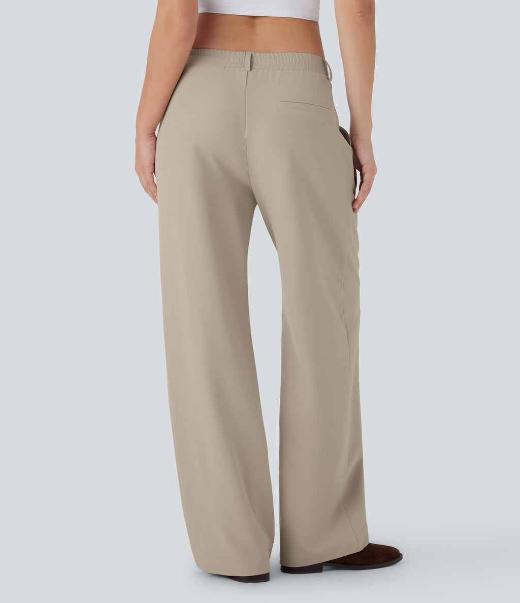 Quick Dry Low Rise Inside Drawstring Straight Leg Casual Pants with Pockets-UPF 40+