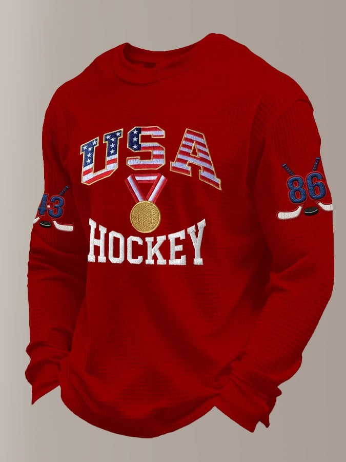 Men's Retro USA Ice Hockey Print Casual Long-Sleeved Top