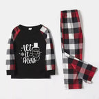 Christmas Family Matching Pajamas-Red and Gray Plaid Pjs set with "Let It Snow" Black & White Text Print