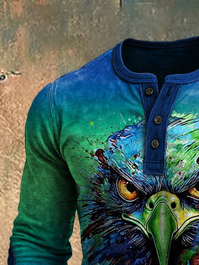 Men's Football Print Henley T-Shirt