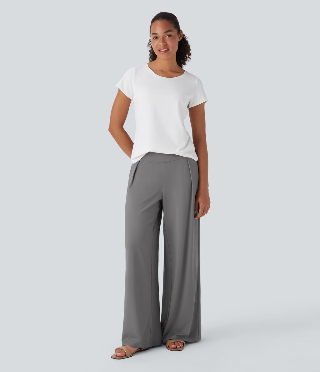 High Waisted Wide Leg Casual Pants with Pockets