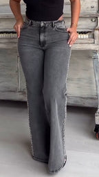 Womens Washing Side Pearl Casual Stretch Jeans