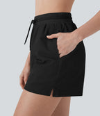 High Waisted Drawstring Waffle Yoga Shorts with Pockets