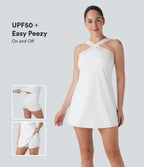 SoftlyzeroTM Airy Halter Cut Out Backless 2-in-1 Cool Touch Mini Yoga Active Dress with Side Pockets-Easy Peezy Edition-UPF50+