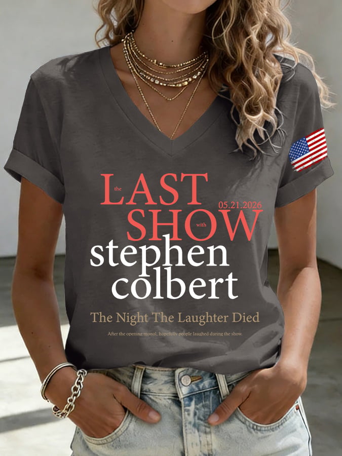 🔥Buy 3 Get 15% Off🔥V-Neck Retro Last Show 05.21.2026 The Night The Laughter Died After The Opening Monol, Hopefully People Laughed During The Show Print T-Shirt