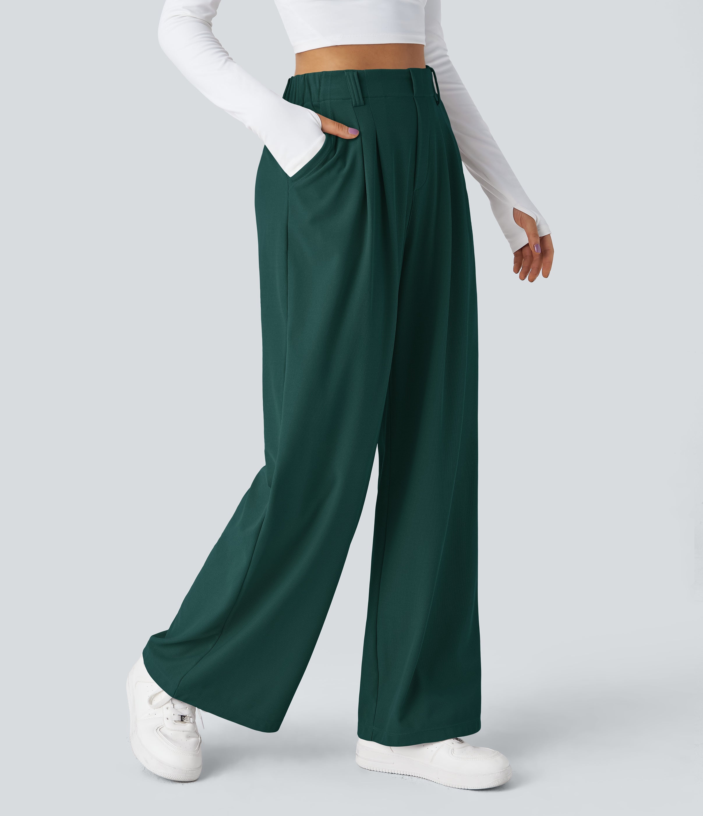 FlexTM High Waisted Side Pocket Wide Leg Waffle Work Pants
