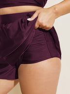 High Waisted Pockets Solid Pleated Swim Shorts