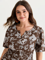 Textured Shirred Cinched Waist Maxi Dress