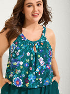 Floral Print Keyhole Pockets Swim Romper