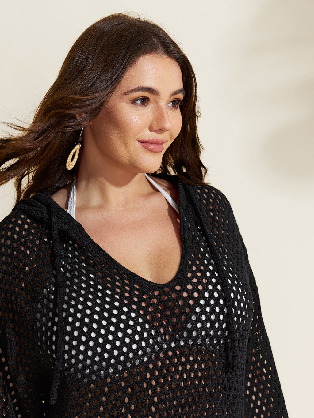 Striped Cut-Out Hooded Swim Cover-Up