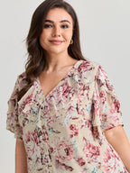 Floral Print Ruffled Edges Blouse