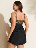 Leopard Print Shrink Pleat One-Piece Swimsuit