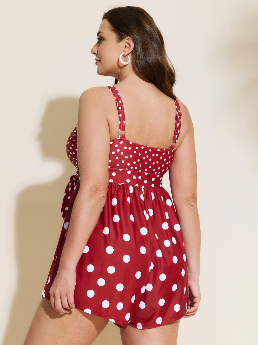 Polka Dots Print Pockets Swim Romper