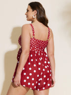 Polka Dots Print Pockets Swim Romper