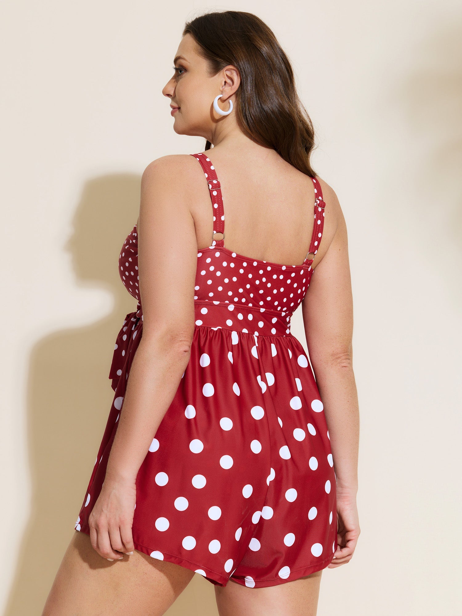 Polka Dots Print Pockets Swim Romper