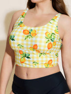Lemon Print Scoop Neck Bikini Top