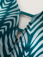 Chevron Print Flowy V-Neck Pocket Swim Dress